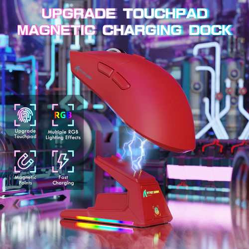 ATTACK SHARK X1 Tri-mode Gaming Mouse with Touchpad RGB Charging Dock PAW3395PRO Gaming Sensor, BT/2.4G Wireless/Wired, 6 Adjustable DPI up to 40000, Omron Optical Microswitches
