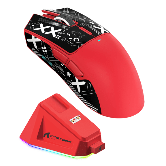 ATTACK SHARK X11 59g Wireless Gaming Mouse with RGB Magnetic Charging Dock, PixArt PAW3311 Sensor, Wired/2.4G/Bluetooth, 22K DPI for PC/Mac-Red&Tape