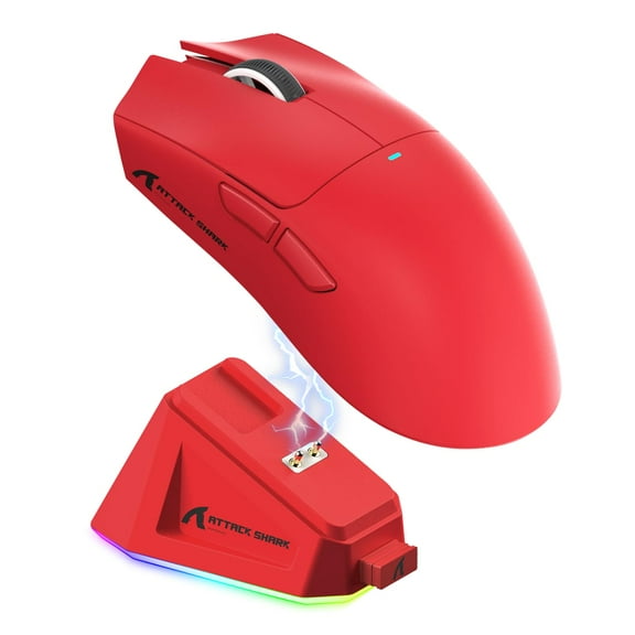 ATTACK SHARK X11 Gaming Mouse with Magnetic Charging Dock, PixArt PAW3311 Gaming Sensor, BT/2.4G Wireless/Wired Gaming Mouse, 22000 DPI, Office Mice Gamer Mice for Win11/Xbox/PS/Mac (Red)