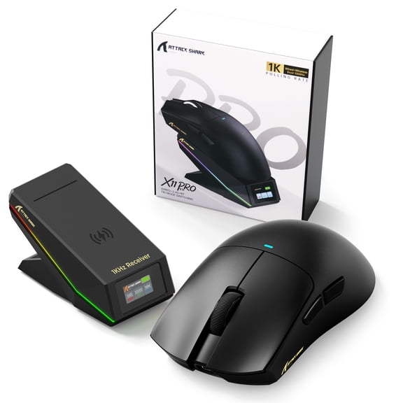 ATTACK SHARK X11 PRO V2 Wireless Gaming Mouse with Display Magnetic Charging Dock, 66g Superlight with PixArt PAW3315 Sensor, 30,000 DPI, 1000Hz, 500mAh Battery, for PC/Xbox/PS/Mac (Black)