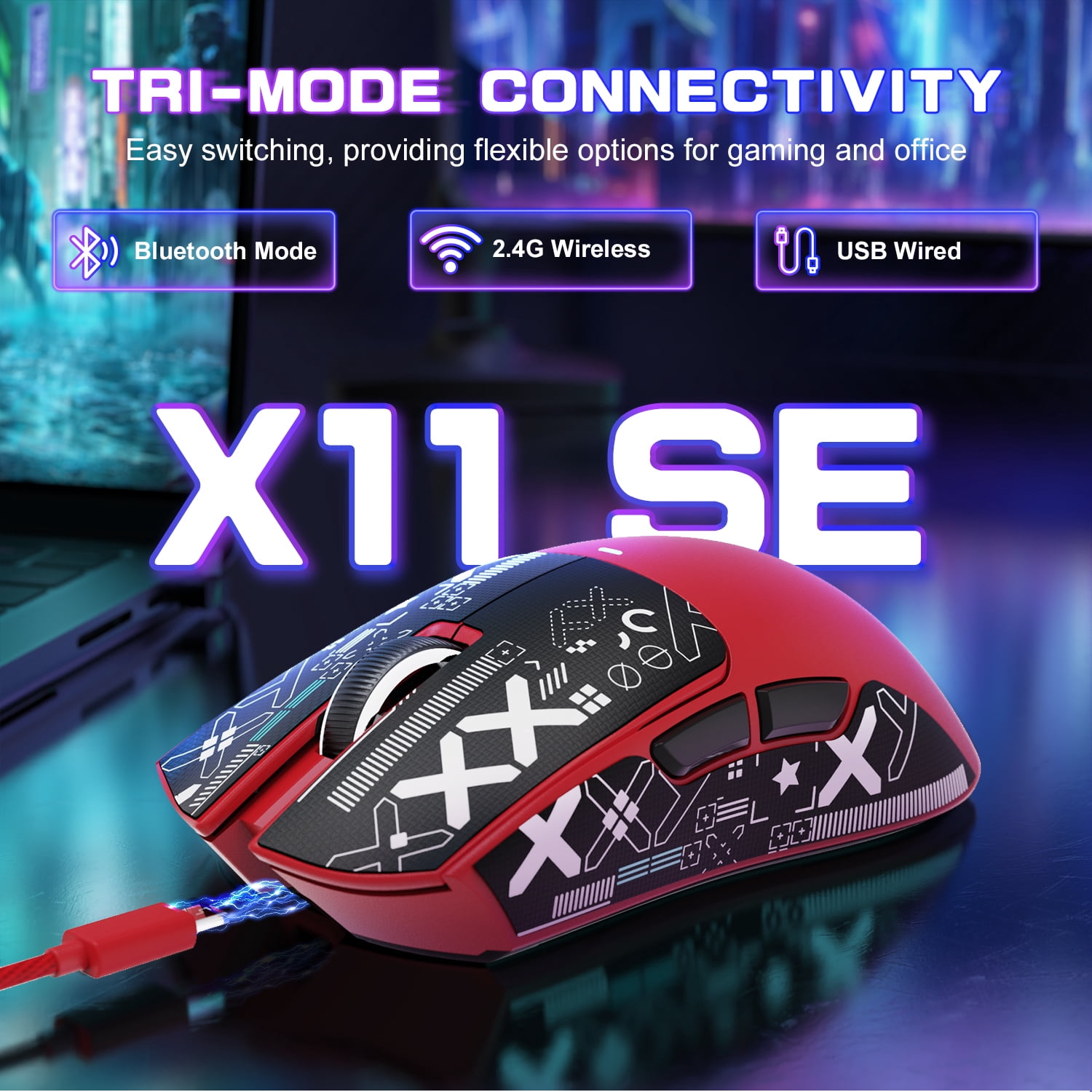 ATTACK SHARK X11SE Wireless Gaming Mouse, PixArt PAW3311 Gaming Sensor, BT/2.4G Wireless/Wired, 65 Hours Battery, Upgrade BK52820 Chip