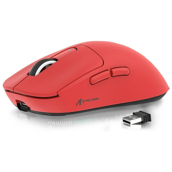 ATTACK SHARK X3 49g SUPERLIGHT Mouse, PixArt PAW3395 Gaming Sensor, BT/2.4G Wireless/Wired Gaming Mouse, 6 Adjustable DPI up to 26000, 200 Hrs Battery, G502, Office Mice for Win11/Xbox/PS/Mac (Red)