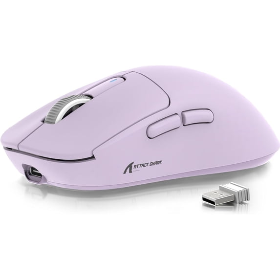 ATTACK SHARK X3 49g SUPERLIGHT Mouse, PixArt PAW3395 Gaming Sensor, BT/2.4G Wireless/Wired Gaming Mouse, 6 Adjustable DPI up to 26000, 200 Hrs Battery, G502, for Win11/Xbox/PS/Mac (Purple)