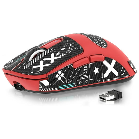 ATTACK SHARK X3 Lightweight Wireless Gaming Mouse with Anti Slip Mouse Grip Tape, Self Adhesive Design Elastics Refined Side Grips Sticker Sweat Resistant Pads/Anti Sweat Paste, Cut to Fit (Red)