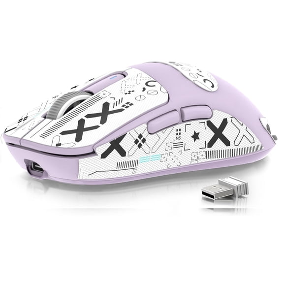 ATTACK SHARK X3 Lightweight Wireless Gaming Mouse with Anti Slip Mouse Grip Tape, Self Adhesive Design Elastics Refined Side Grips Sticker Sweat Resistant Pads/Anti Sweat Paste, Cut to Fit (Purple)