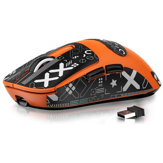 ATTACK SHARK X3 Lightweight Wireless Gaming Mouse with Anti Slip Mouse Grip Tape, Self Adhesive Design Elastics Refined Side Grips Sticker Sweat Resistant Pads/Anti Sweat Paste, Cut to Fit (Orange)