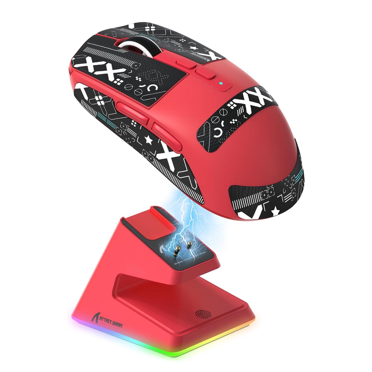 ATTACK SHARK X6 49g SUPERLIGHT Mouse with Magnetic Charging Dock, PixArt PAW3395 Gaming Sensor, BT/2.4G Wireless/Wired Gaming Mouse with Tape, 26000 DPI, X3 Upgrade Mice for Win11/Xbox/PS/Mac (Red)