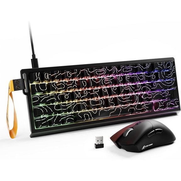 ATTACK SHARK X68 HE & R1 Gaming Keyboard and Mouse Set, 8000Hz Rapid Trigger Wired Keyboard, 0.01mm RT Accuracy, Snap Tap, 59g SUPERLIGHT Wireless Mouse, 18000DPI, BT/Wired/2.4G Mice, Black Contours