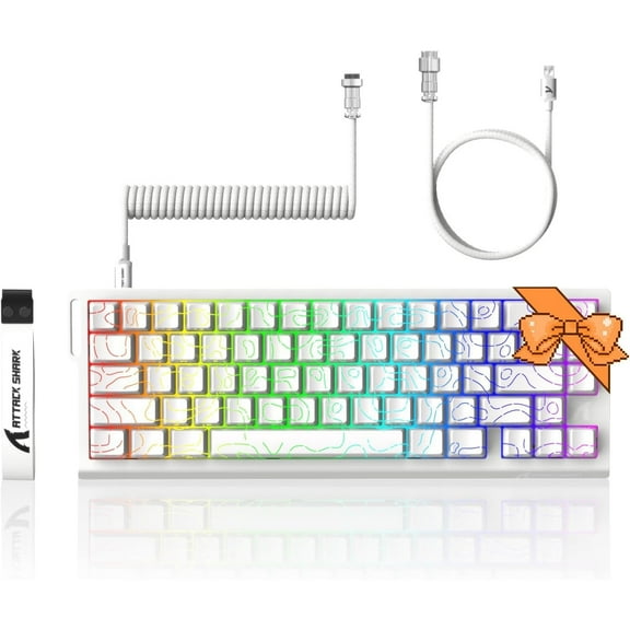 ATTACK SHARK X68 HE Rapid Trigger Keyboard Magnetic Switch with C01PRO Coiled Cable, 60% Wired 8KHz Magnetic Keyboard With 0.01mm RT Accuracy, Support RT/Snap Tap/DKS/MT/TGL