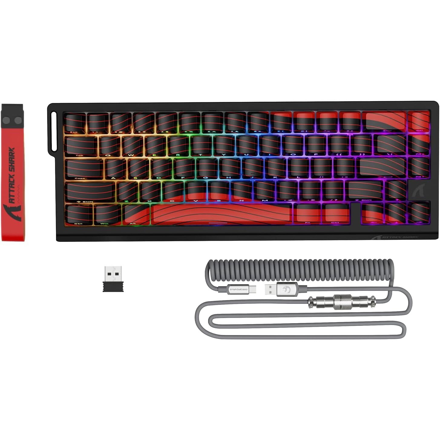 ATTACK SHARK X68PRO HE Rapid Trigger Gaming Keyboard with Coiled Cable - 8KHz Polling Rate, Actuation Point Adjustable, Magnetic Switches, PBT Keycaps, RGB Backlight for PC/Mac