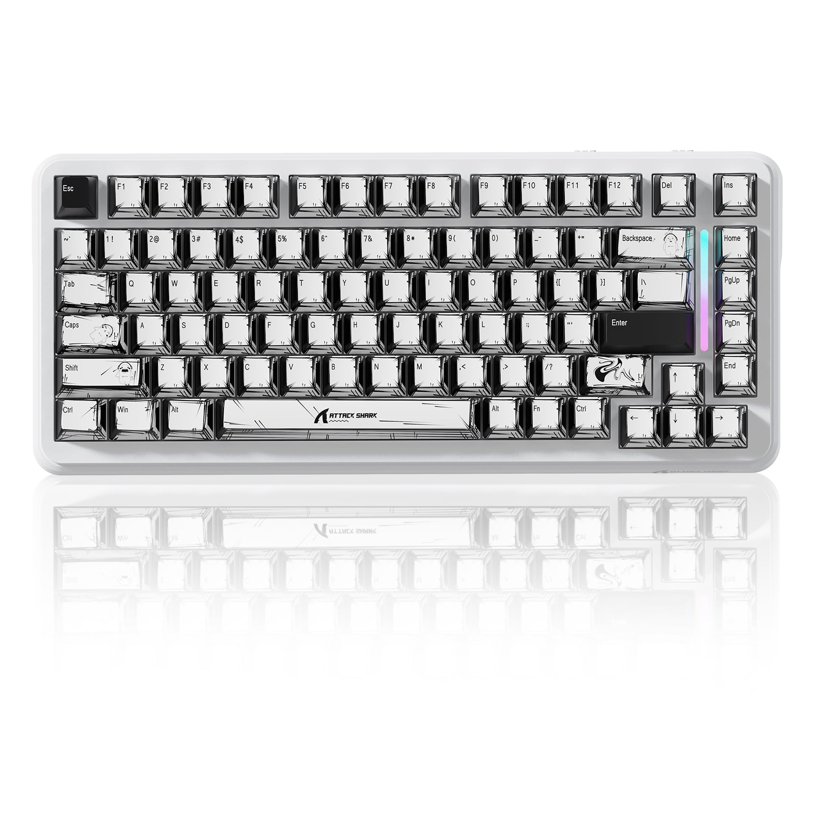ATTACK SHARK X82PRO HE 75% Wireless Rapid Trigger Magnetic Keyboard, 8K Wired Gaming Keyboard, Hall Effect Switches Adjustable Actuation, QWERTY, RGB Backlit, C01 RGB Coiled Cable -Comic