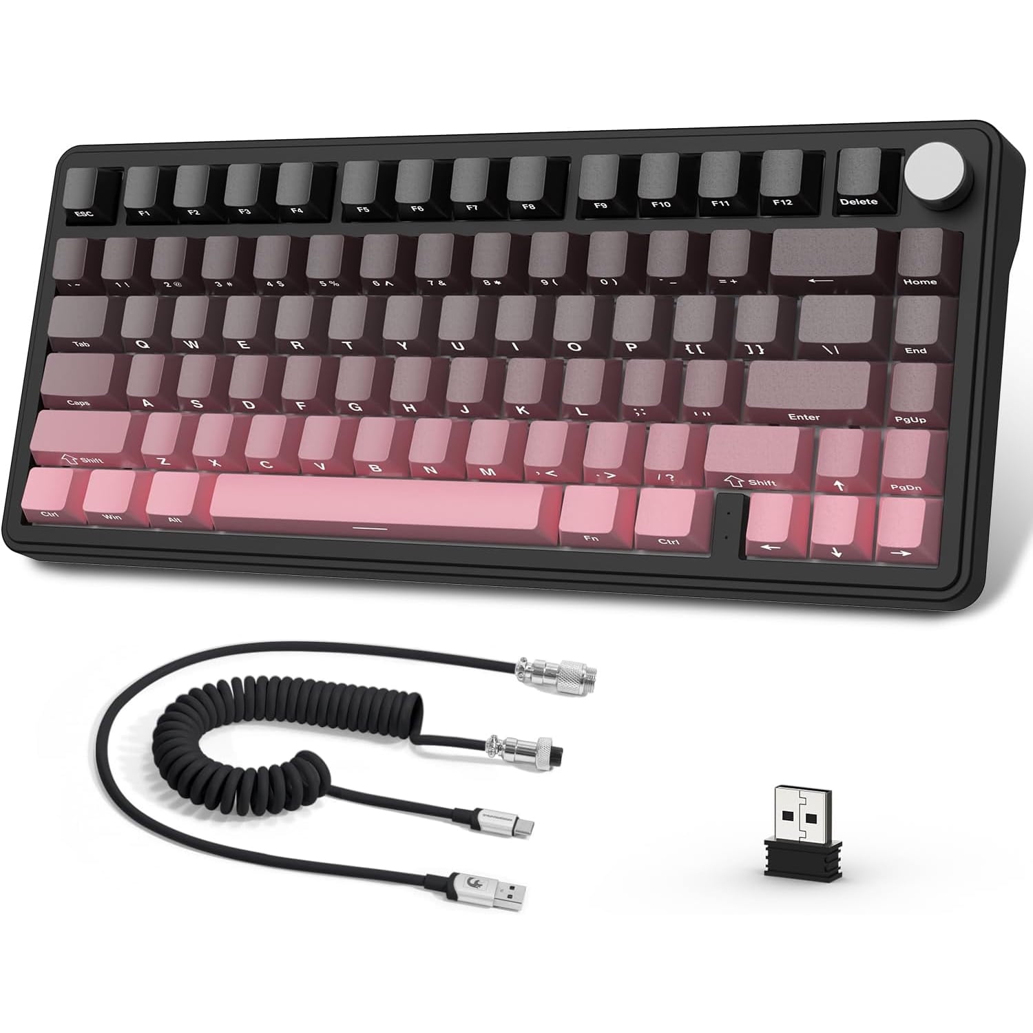 ATTACK SHARK X85 75% Mechanical Gaming Keyboard and Coiled Cable Set,Hot Swap,Cherry Profile Side Print PBT Keycaps,Gasket,CNC Knob,RGB,NKRO White Jade Switch for Win/PC/MAC-Pink Gradient