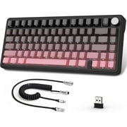 ATTACK SHARK X85 75% Mechanical Gaming Keyboard and Coiled Cable Set,Hot Swap,Cherry Profile Side Print PBT Keycaps,Gasket,CNC Knob,RGB,NKRO White Jade Switch for Win/PC/MAC-Pink Gradient