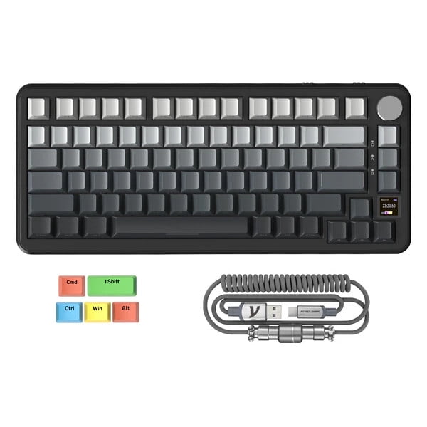 ATTACK SHARK X85PRO 75% Wireless Gasket Mechanical Keyboard with Pro Coild Cable&5 Color PBT Keycaps,TFT Smart Display&CNC Knob,BT5.1/2.4G/Type C Wired,Hot-Swap Linear Switch,RGB,for PC/MAC