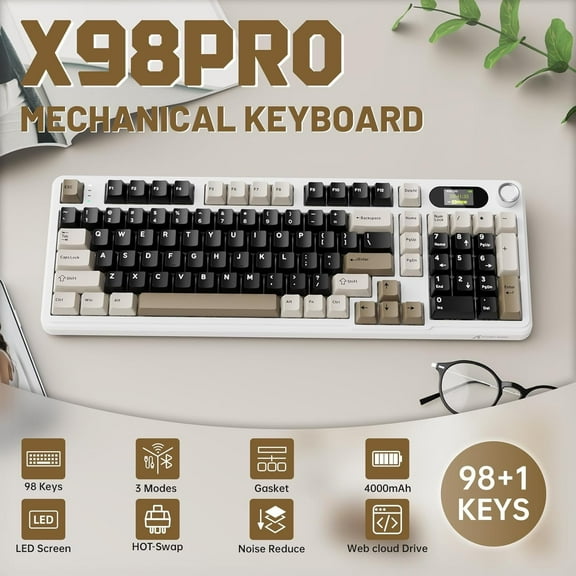 ATTACK SHARK X98PRO Wireless Gaming Keyboard, 99 Keys Wireless Mechanical Keyboard with LED Color Display & Number Pad