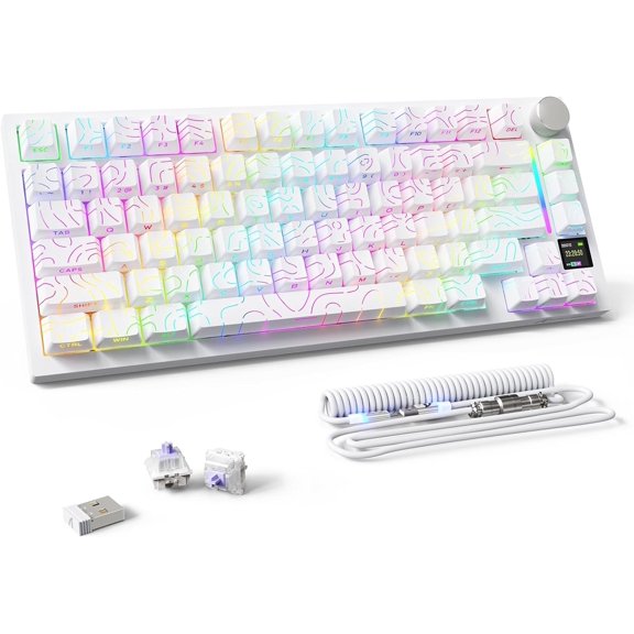 ATTACK X820 Ultra Mechanical Keyboard with TFT Display&Knob,75% /2.4GHz/USB-C Wired Gaming Keyboard,Gasket-Mounted Linear with Coiled ,for Win/-White