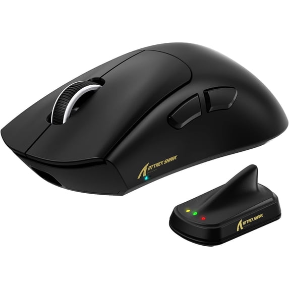 ATTACKSHARK V8 Ultralight Gaming with 8K Polling,42000 DPI,Nordic 54L15 MCU Chip,PixArt 3950 Max Sensor-Wired/BT/2.4Ghz,400Hrs Long ,Programmable for PC FPS(Black)