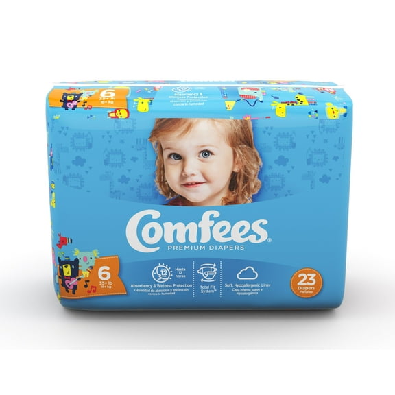 Comfees Disposable Baby Diapers, Size 6, Bag of 23
