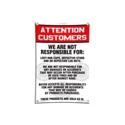 ATTENTION CUSTOMERS Disclaimer Banner 2ft X 3ft New Sign Tire Wheel Rims Auto Mechanic Shop Legal Notice Agreement