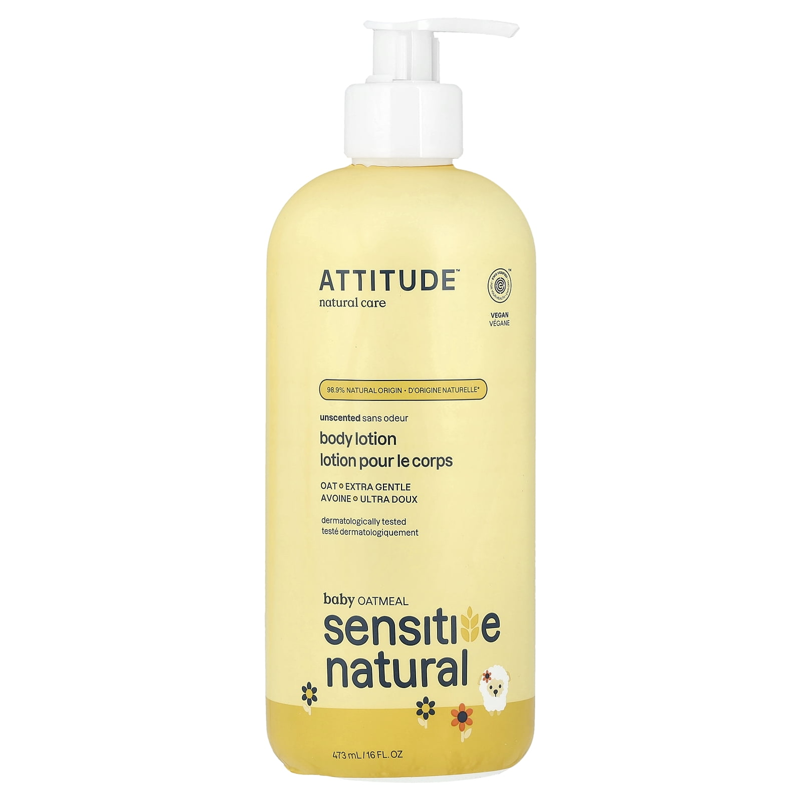 ATTITUDE Baby Oatmeal Sensitive Natural, Body Lotion, Unscented, 16 fl oz (473 ml)
