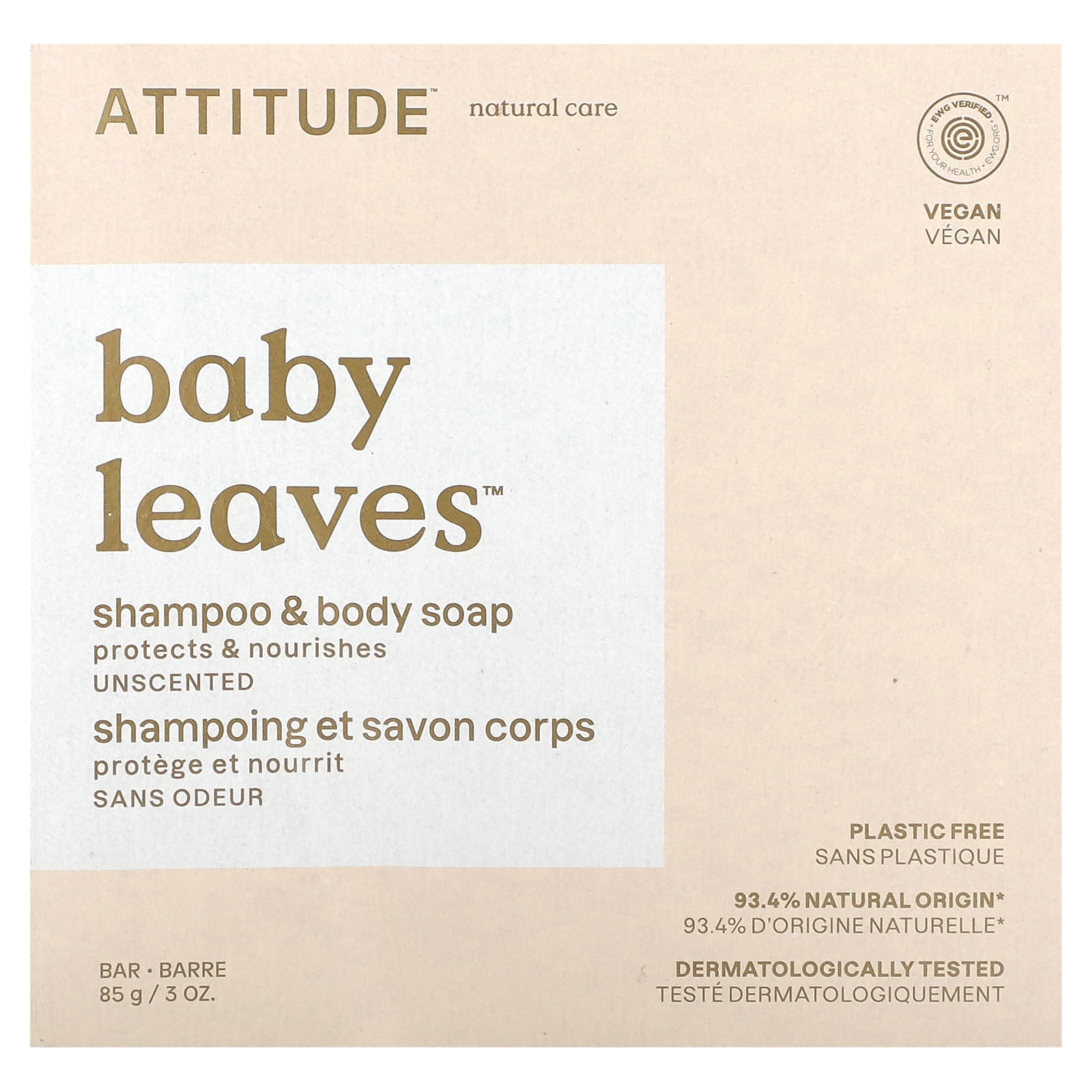 ATTITUDE Baby PlasticFree Shampoo and Body Soap Bar, EWG Verified