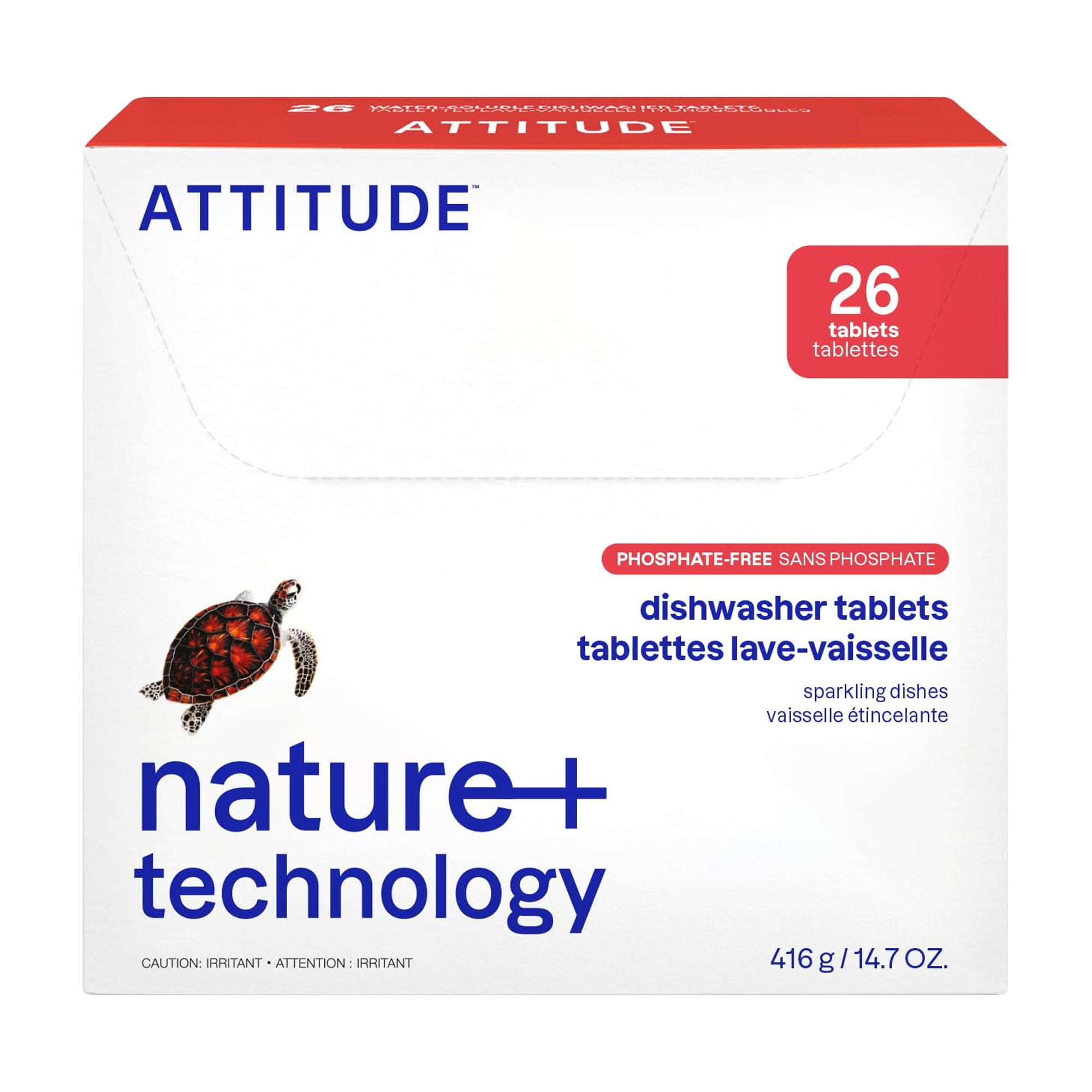 ATTITUDE Dishwasher Pods, Plant-Based & Vegan, Phosphate-Free Detergent Tablets, Naturally Derived, Unscented, 26 Count