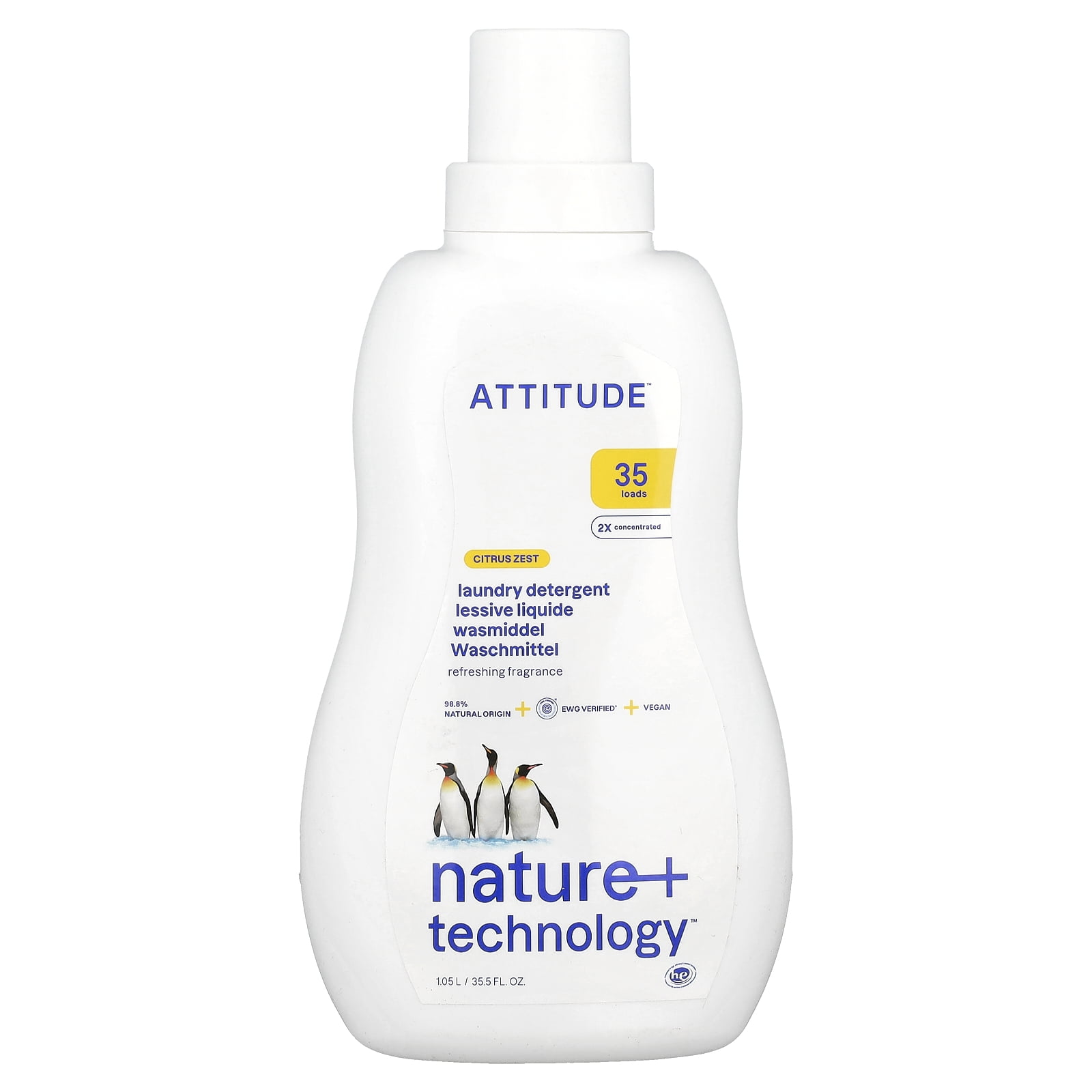 ATTITUDE Laundry Detergent, Citrus Zest, 35.5 fl oz (1.05 l)
