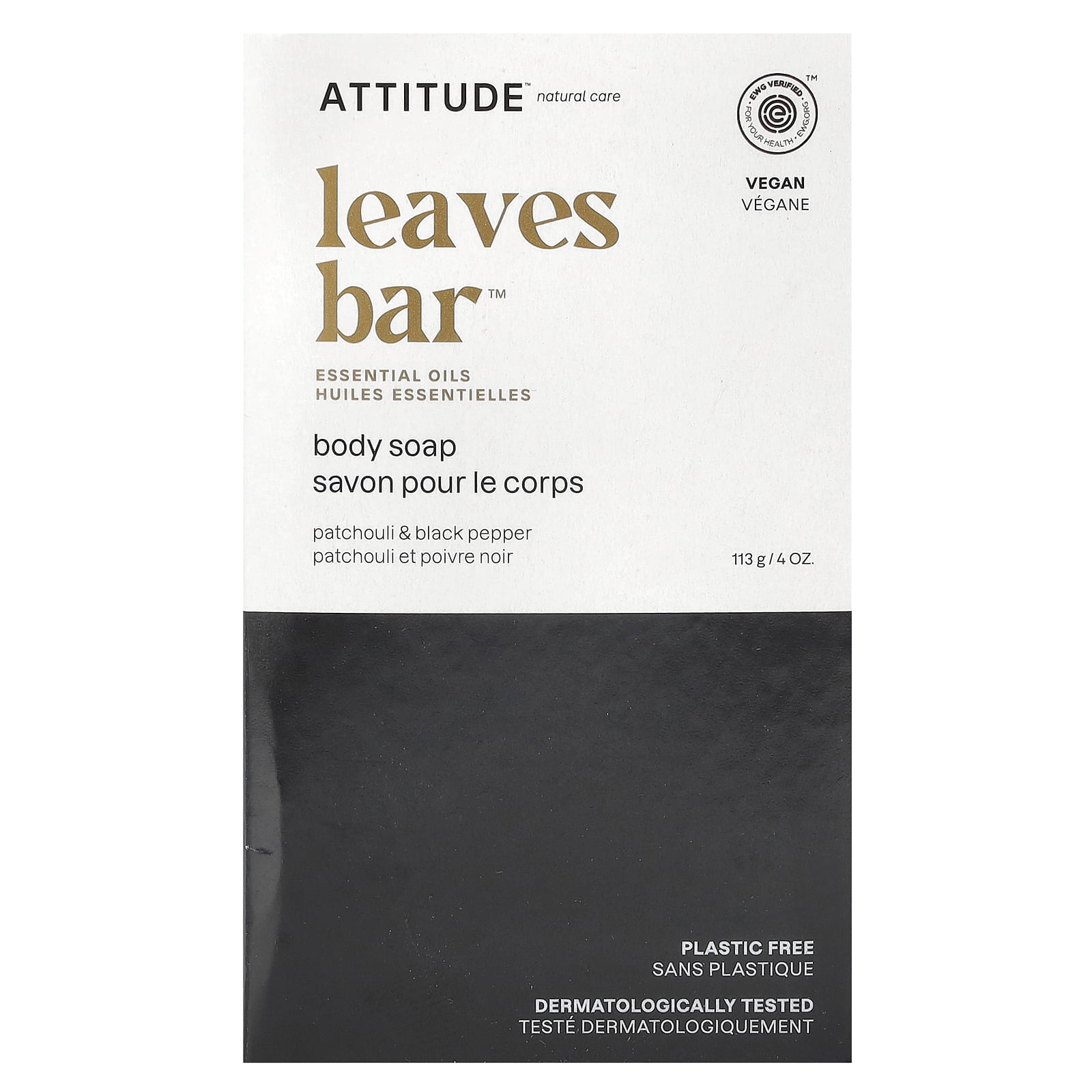 ATTITUDE Leaves Bar™, Body Bar Soap, Patchouli & Black Pepper, 4 oz (113 g)