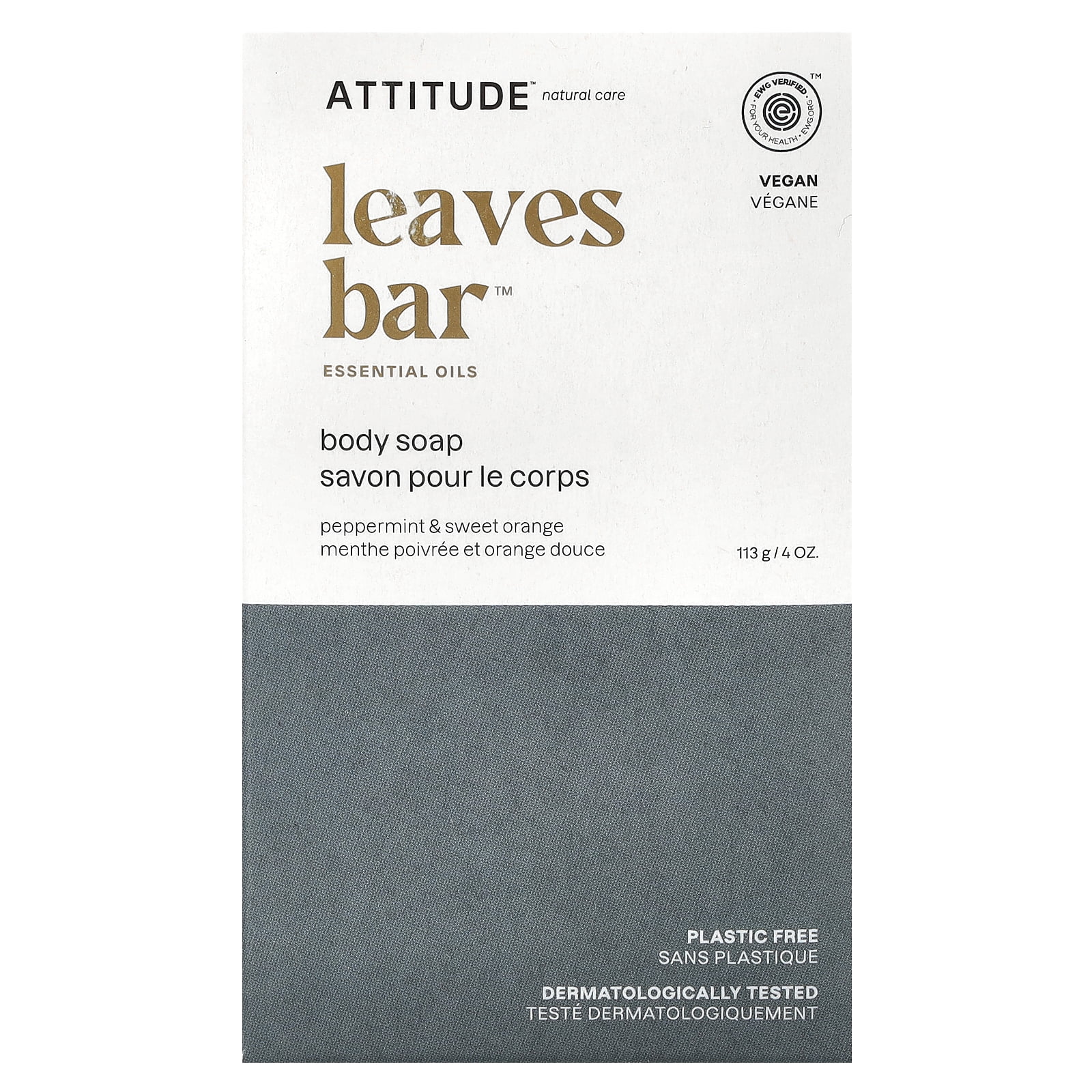 ATTITUDE Leaves Bar, Body Bar Soap, Peppermint & Sweet Orange, 4 oz (113 g)