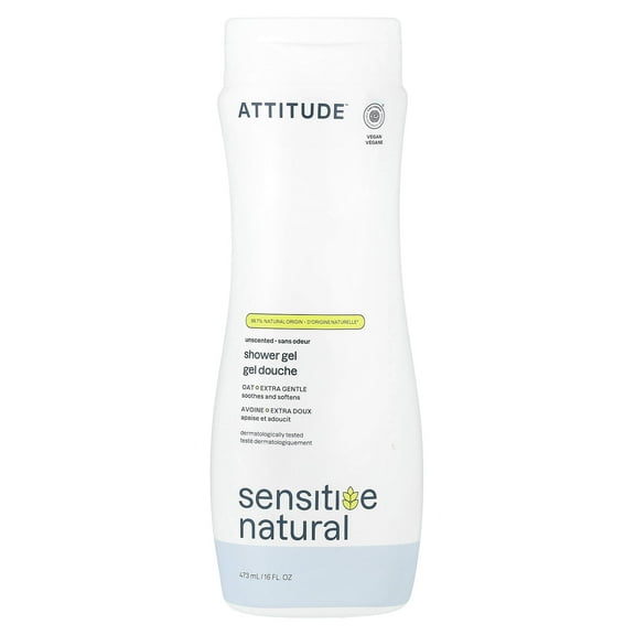 Oatmeal Sensitive Natural Care, Shower Gel, Extra Gentle, Unscented, 16 fl oz (473 ml), ATTITUDE