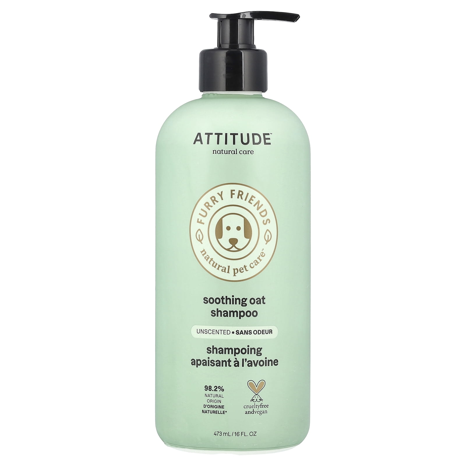 ATTITUDE Natural Soothing Shampoo for Cat & Dog, Hypoallergenic, Vegan and Cruelty-Free, Unscented, 16 Fl Oz