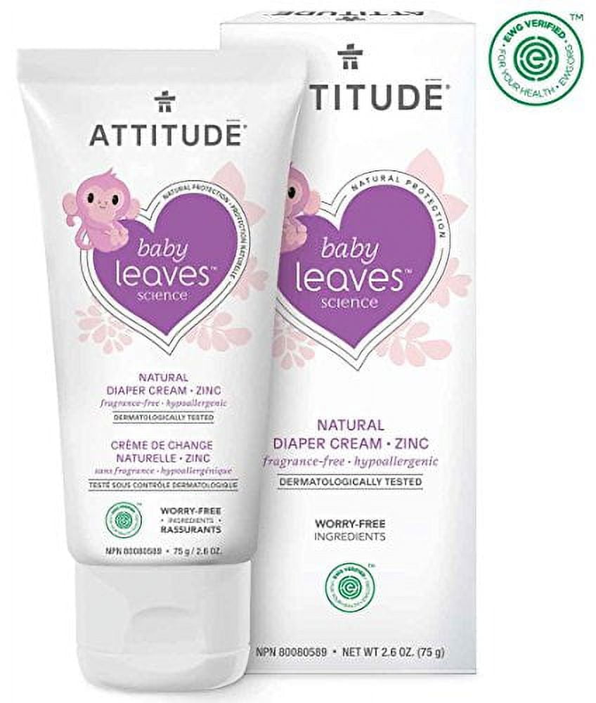 ATTITUDE Natural Zinc Diaper Cream , EWG VERIFIED, Hypoallergenic