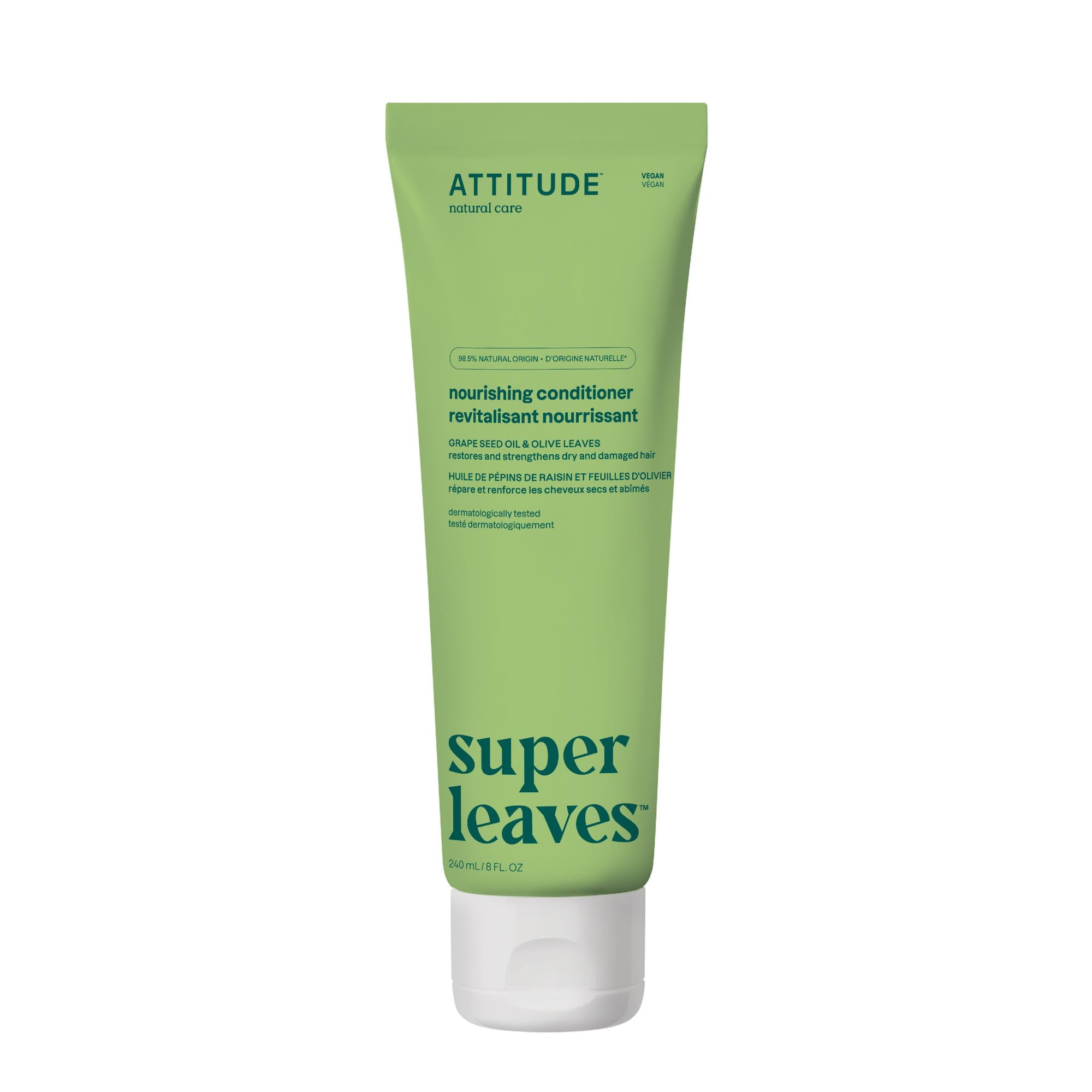 ATTITUDE Nourishing Conditioner, Plant- and Mineral-Based Ingredients, Vegan and Cruelty-Free, Grapeseed Oil & Olive Leaves, 8 Fl Oz
