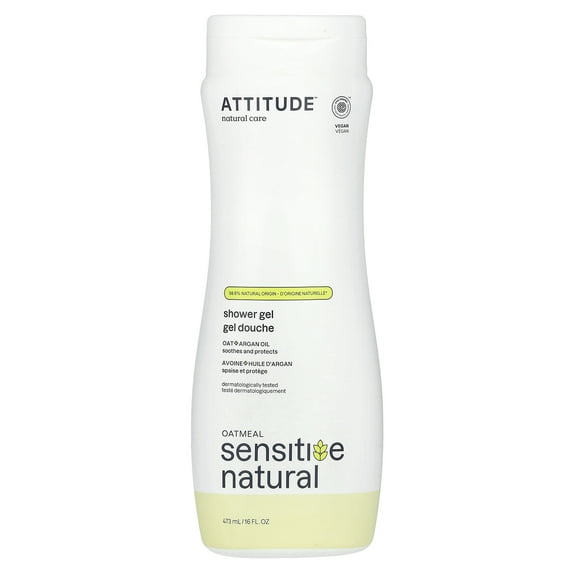 ATTITUDE Oatmeal Sensitive Natural, Shower Gel, Oat & Argan Oil, 16 fl oz (473 ml)