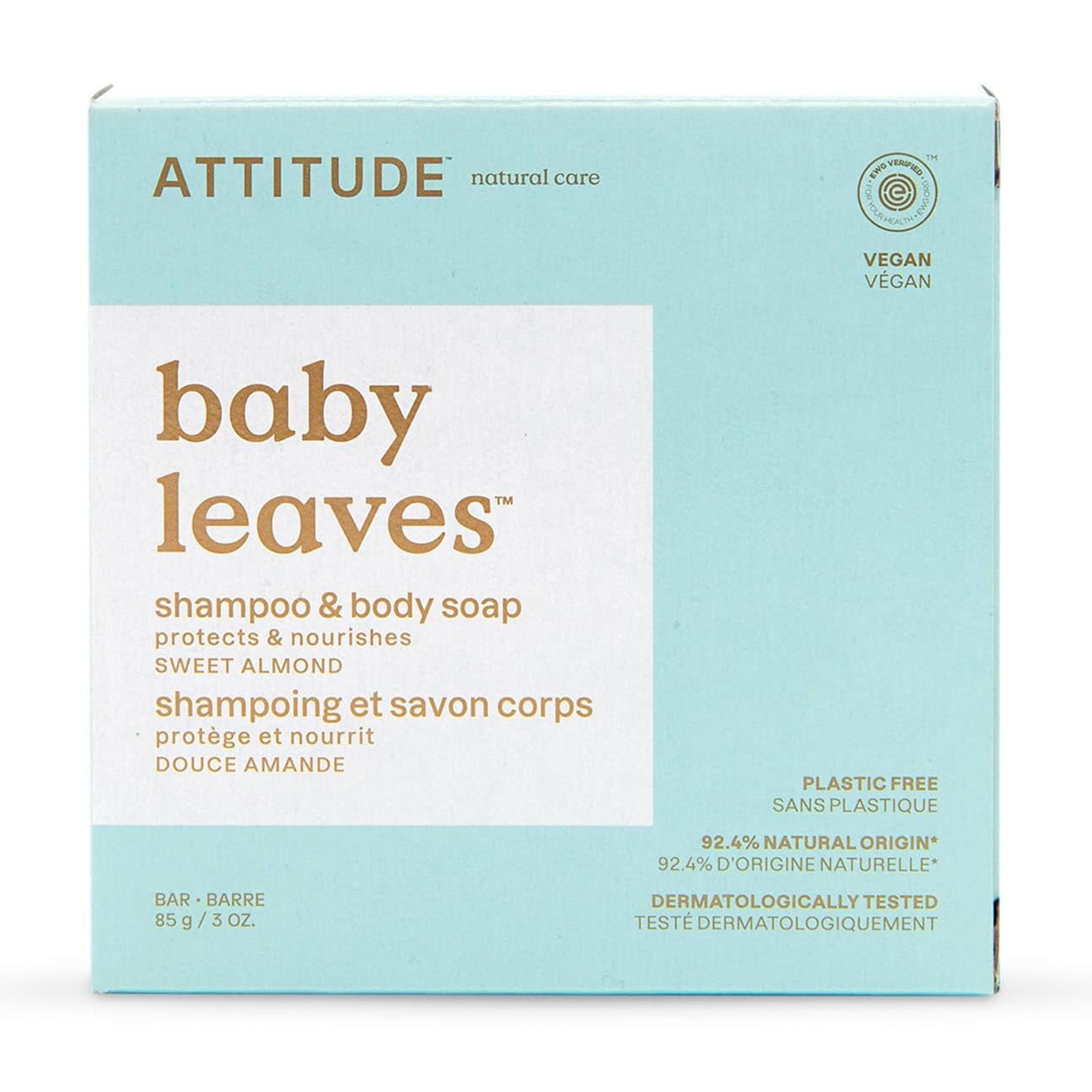 ATTITUDE PlasticFree Shampoo and Body Soap Bar for Baby, EWG Verified