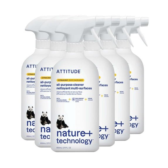 ATTITUDE All Purpose Cleaner, EWG Verified Multi-Surface Products, Vegan, Naturally Derived Multipurpose Cleaning Spray, Citrus Zest, 27.1 Fl Oz (Pack of 6) C67