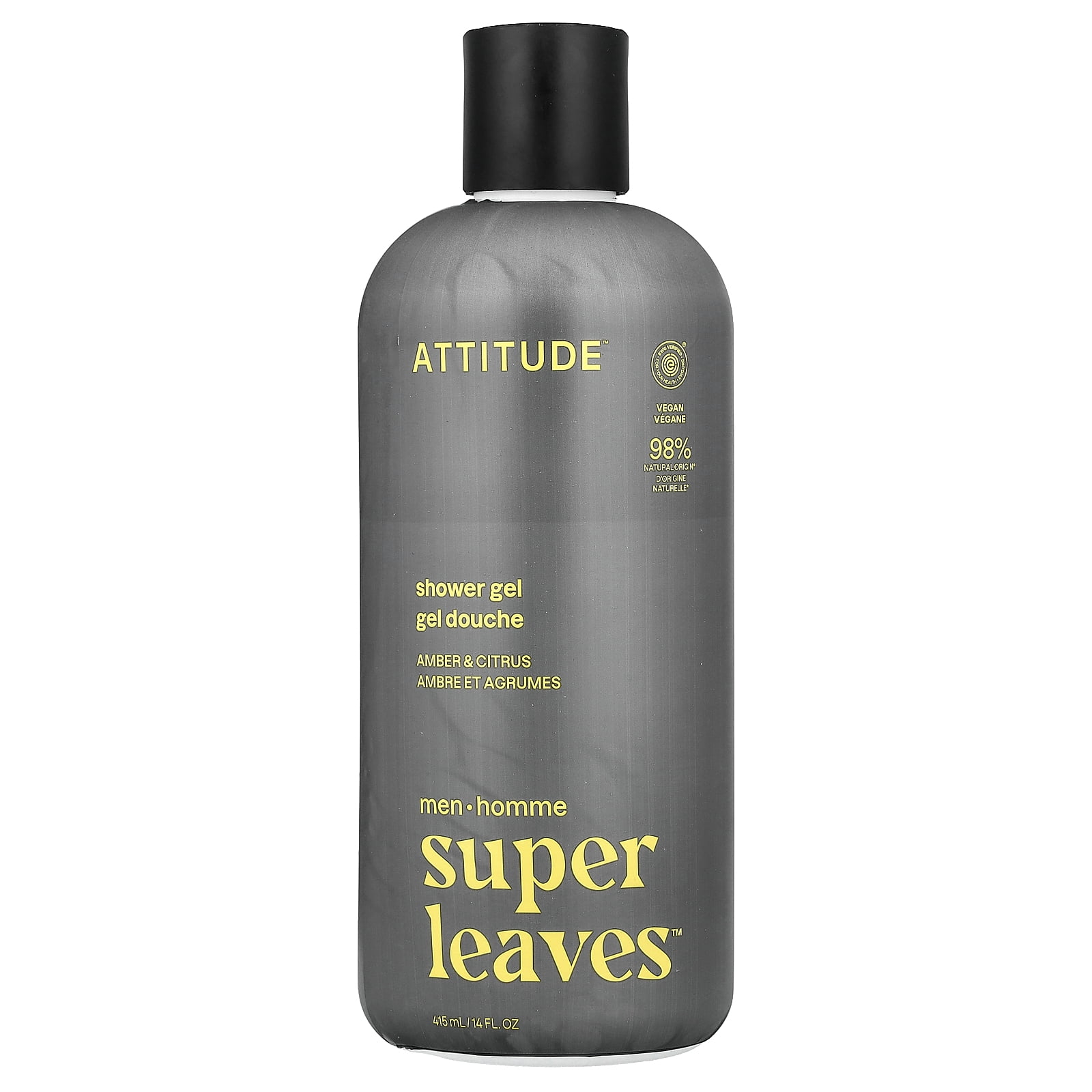 ATTITUDE Super Leaves, Shower Gel, For Men, Amber & Citrus, 14 fl oz (415 ml)
