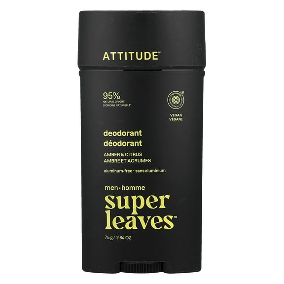ATTITUDE Super Leaves, Aluminum-Free Deodorant, For Men, Amber & Citrus, 2.64 oz (75 g)