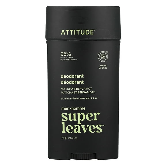 ATTITUDE Super Leaves, Aluminum-Free Deodorant, For Men, Matcha & Bergamot, 2.64 oz (75 g)