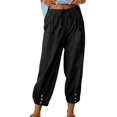 thumbnail image 1 of ATTRACO Baggy High-waisted Buttoned Cotton Hemp Pants Nine-point Pants Wide-legged Women's Pants, 1 of 7