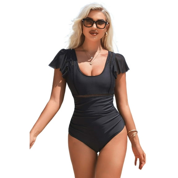 ATTRACO One Piece Swimsuit Women Falbala Design U Collar Bathing Suit Sexy Monokini Swimwear S-XL