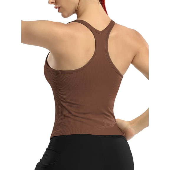 ATTRACO RIBFLEX Womens Sports Vests Solid Ribbed Crop Top with Built-in Bra Solid I-block Camisoles