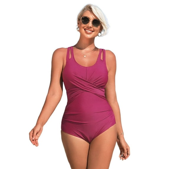 ATTRACO Tummy Control One Piece Swimsuits for Women Ruched Bathing Suits Strappy V Neck Monokini