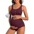 thumbnail image 1 of ATTRACO Womens Maternity Bikini Sets Scalloped Scoop Neck Tie Back Pregnancy 2 Piece Swimming Suit Ribbed High Waisted Swimsuits, 1 of 7