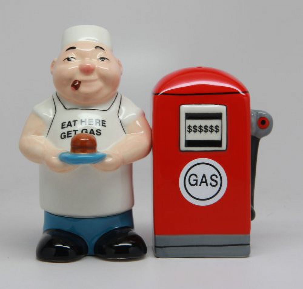 ATTRACTIVES SALT AND PEPPER SHAKER EAT HERE GET GAS