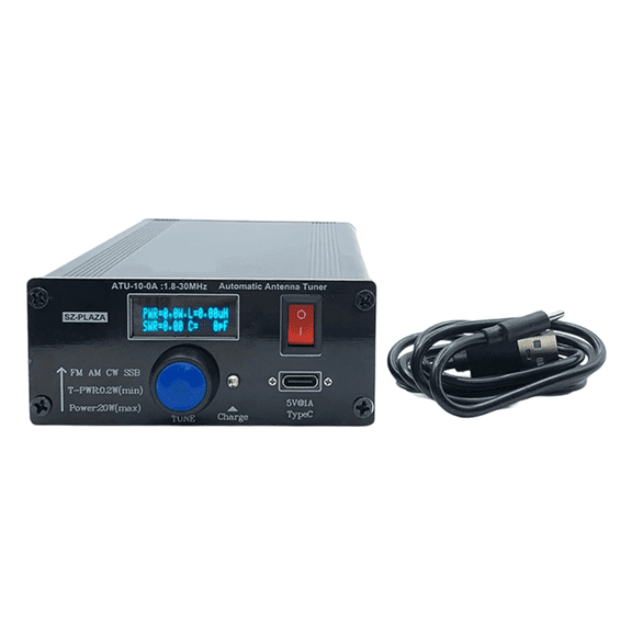 ATU-10-0A Shortwave Automatic Antenna Tuner 20W 1.8-30MHz Shortwave Power Meter with Type-C Cable Signal Receiving Parts