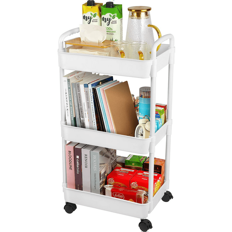 4 3-Tier Plastic Rolling Utility Cart Multi-Functional Storage