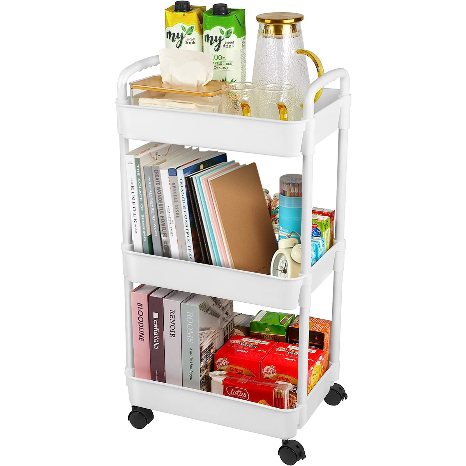 ATUPEN 3-Tier Plastic Rolling Utility Cart with Handle, Multi ...