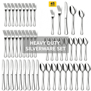 ATUPEN 45 Piece Silverware Set, Service for for 9 with Steak Knives Stainless Steel Forks Spoons Kitchen Restaurant