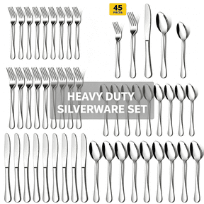 ATUPEN 45 Piece Silverware Set, Service for for 9 with Steak Knives Stainless Steel Forks Spoons Kitchen Restaurant